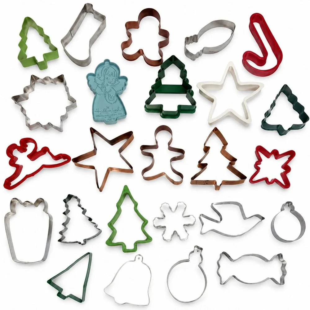 Vintage Christmas Cookie Cutters 25 Pc Copper Metal Plastic Holiday Baking